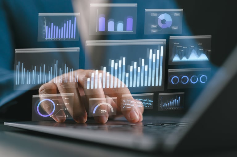 Data analytics and graphs showing business marketing growth
